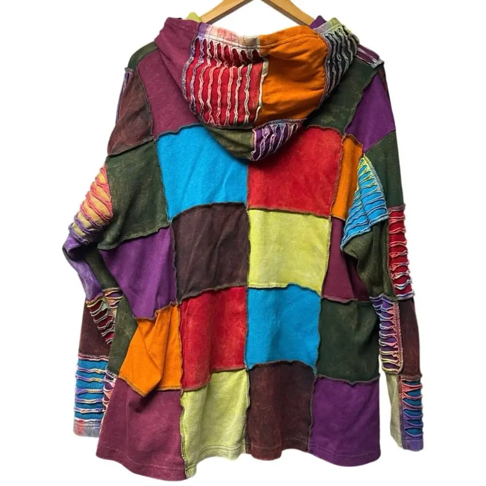 Greater Good Patchwork Full Zip Sweatshirt Jacket 3X Embroidered Cats Artsy - Picture 3 of 8